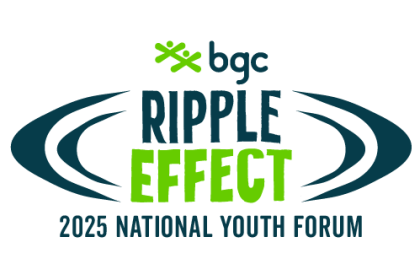 the bgc jacks and letters above a digital water ripple. Ripple Effect text is in the centre of the image with text below that says 2025 National Youth Forum.